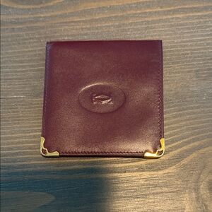 Cartier EUC Slim Leather Compact Wallet - Burgundy with Gold Corners